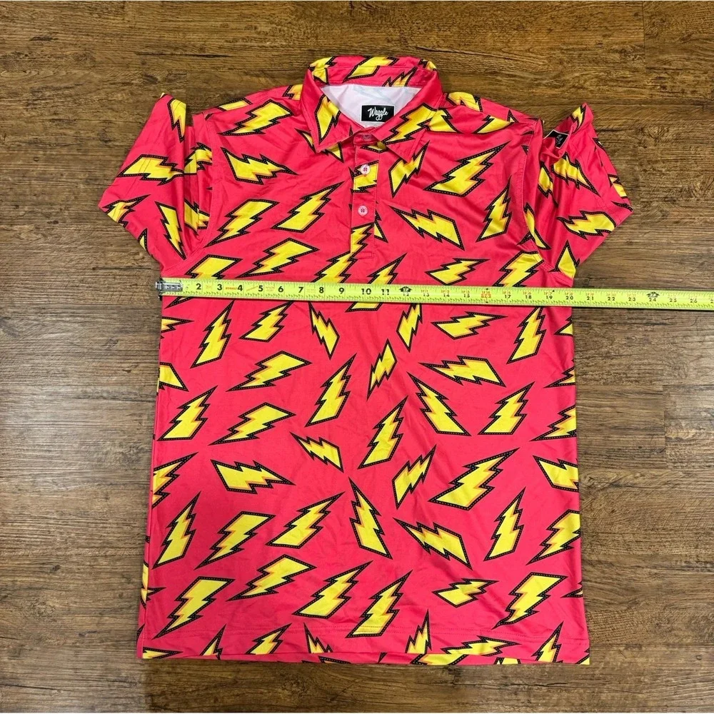 Waggle Red Thunder Lightning Bolts Stretch Performance Golf Polo Shirt Men's M - Picture 6 of 6